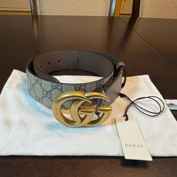New Authentic Gucci GG Logo Leather Belt Brown Tan Size 32 Fits Waist 30 - 32 - Picture 11 of 13